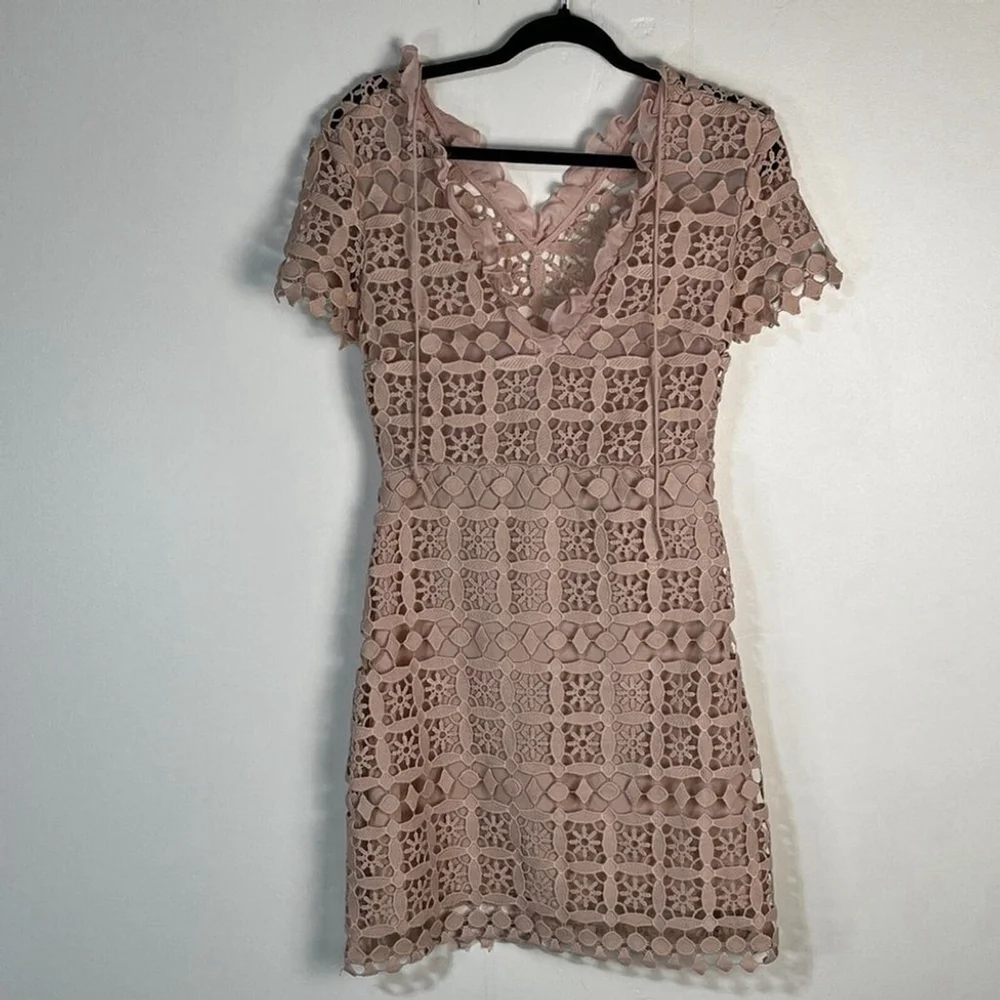 Sandro Paris Manureva Dress Women's Small Pink Floral Laser Cut Crochet Side Zip - Picture 4 of 16